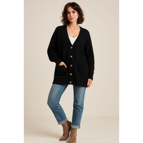 Wilfred Free Alpaca Wool Blend Longline Cardigan Black Oversized Cozy Fall Layer - Picture 2 of 13